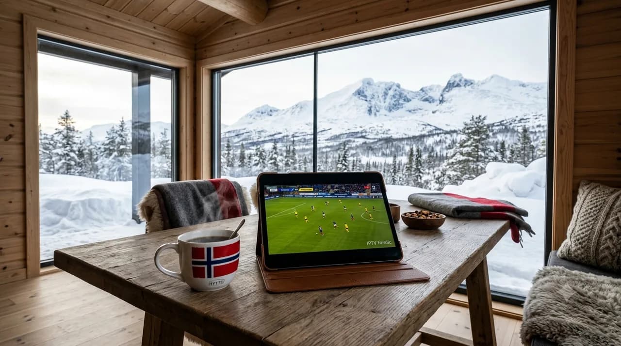 Tablet with IPTV at a mountain cabin – IPTV on holiday in the Nordics